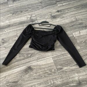Shinestar Black Ruched Fitted Crop Blouse